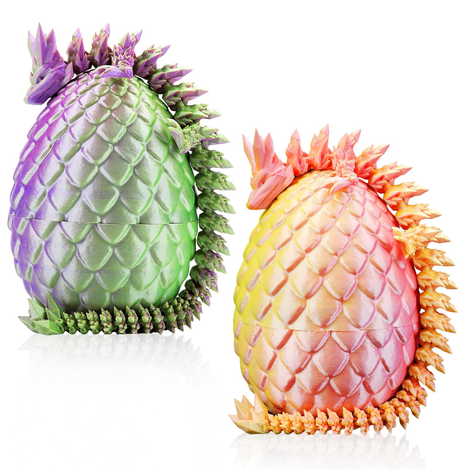 Pastel articulated dragon and egg with temperature-changing colors